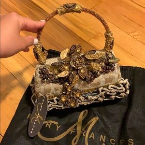 Mary Frances Brown Floral Embellished Clutch NWT